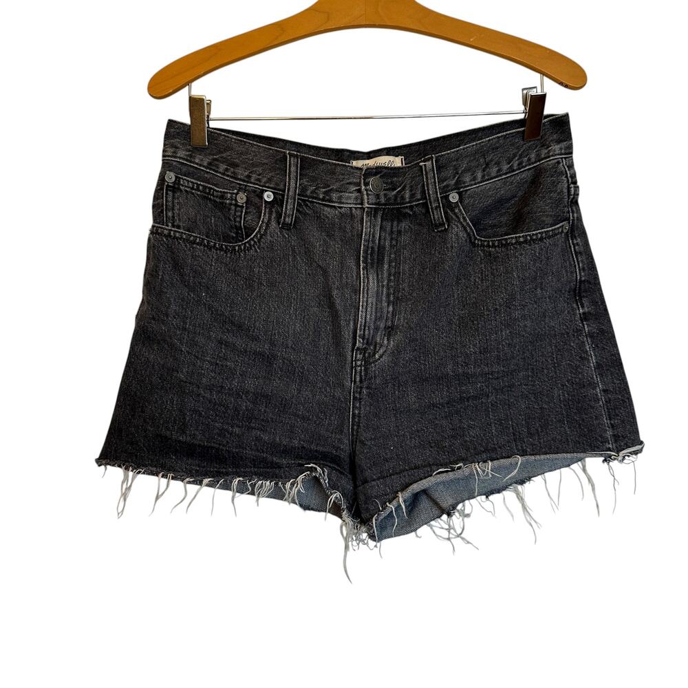 Madewell The Perfect Jean Short High Rise Black Denim Raw Hem Summer Size 29